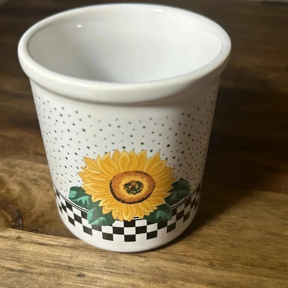 tabletops unlimited vintage sunflower black checkered canister
